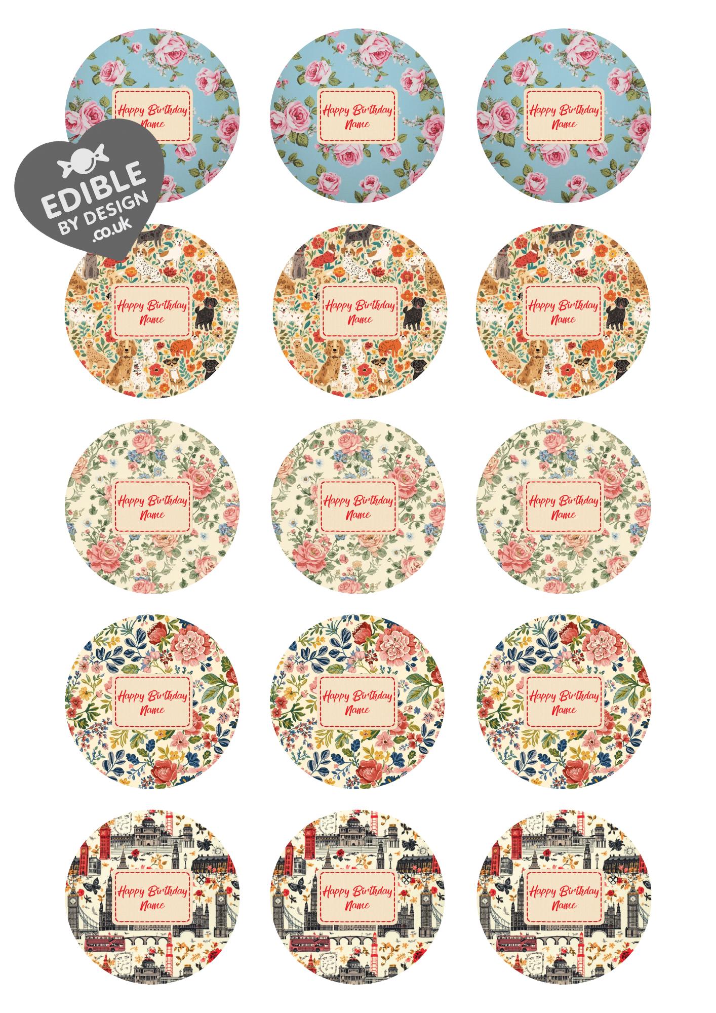 Personalised Cath Kidston Inspired Cake Toppers: Edible Icing or Wafer, Stickers, Invites, Balloon and Party Pack