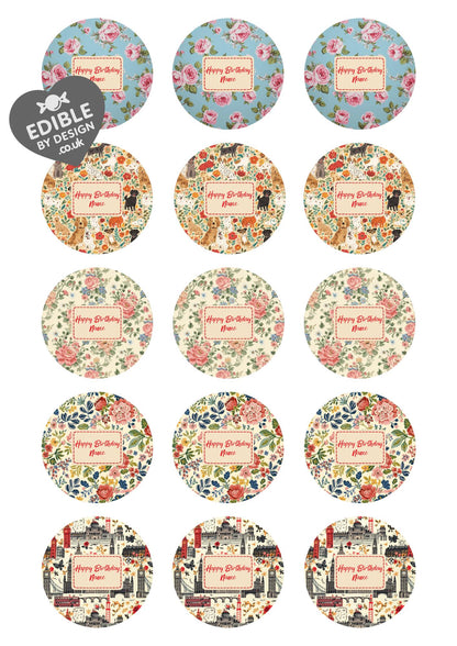 Personalised Cath Kidston Inspired Cake Toppers: Edible Icing or Wafer, Stickers, Invites, Balloon and Party Pack