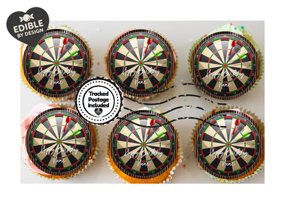 Personalised Darts Board Cake Toppers: Edible Icing or Wafer Also Stickers and Balloons