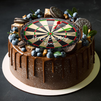 Personalised Darts Board Cake Toppers: Edible Icing or Wafer Also Stickers and Balloons