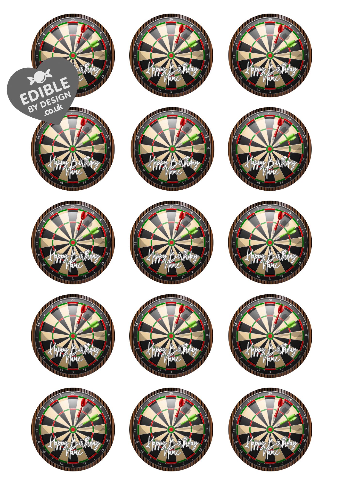 Personalised Darts Board Cake Toppers: Edible Icing or Wafer Also Stickers and Balloons