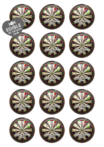 Personalised Darts Board Cake Toppers: Edible Icing or Wafer Also Stickers and Balloons