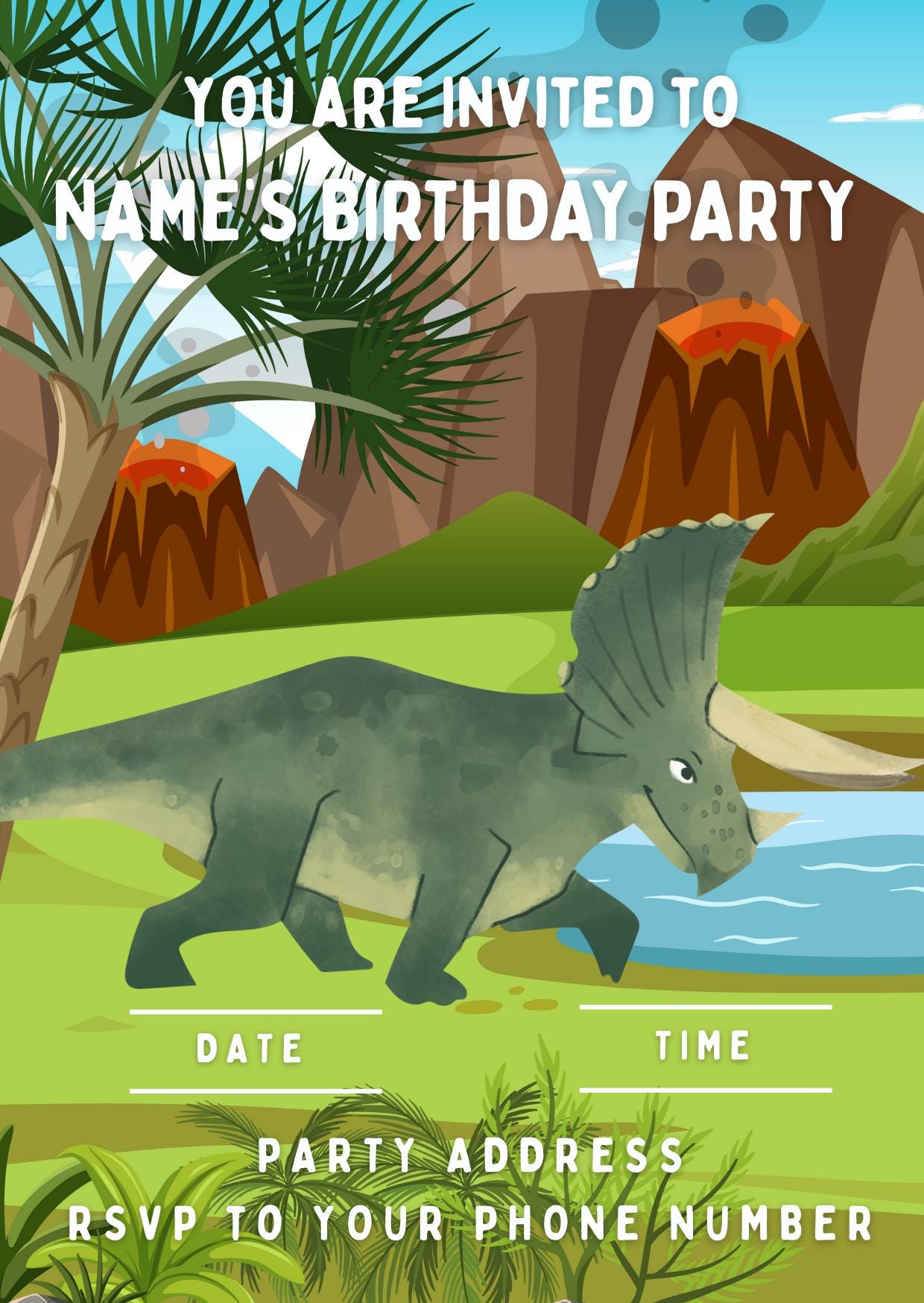 Personalised Dinosaur Happy Birthday Cake Toppers matching Invitations Stickers Balloon Party Pack