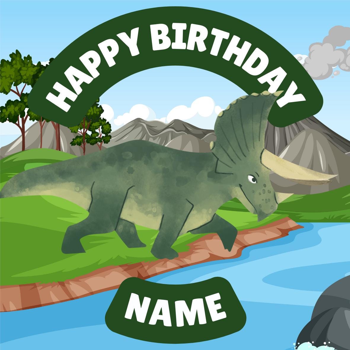Personalised Dinosaur Happy Birthday Cake Toppers matching Invitations Stickers Balloon Party Pack
