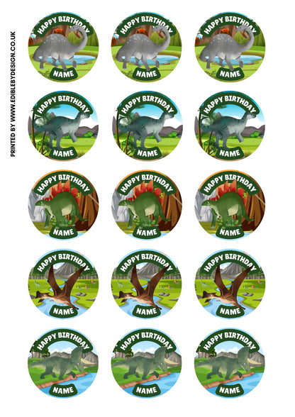 Personalised Dinosaur Happy Birthday Cake Toppers matching Invitations Stickers Balloon Party Pack