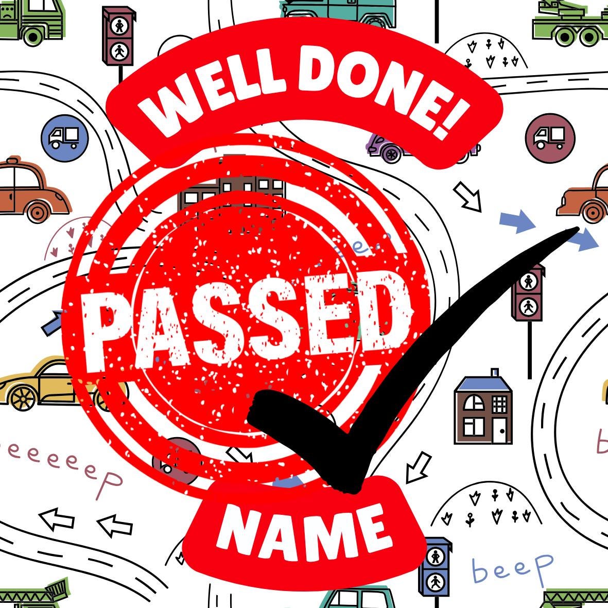 Personalised Driving Test Pass Cake Toppers Edible Ink - matching Balloon available