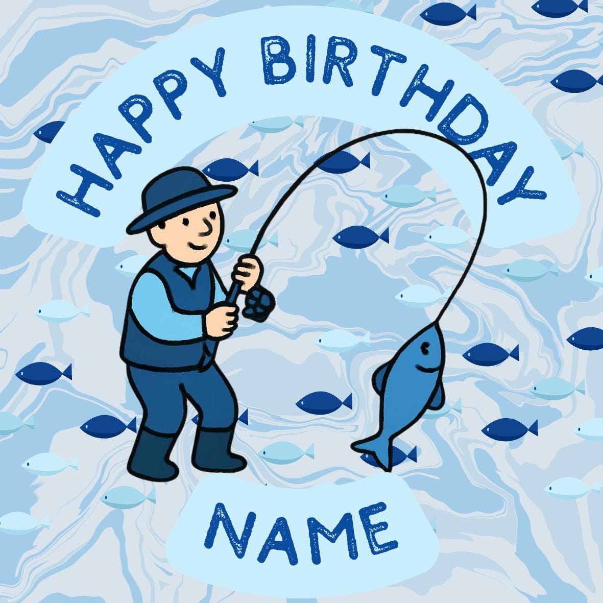 Personalised Fishing Cake Toppers: Edible Icing or Wafer - Stickers, Invitations, Foil Balloon