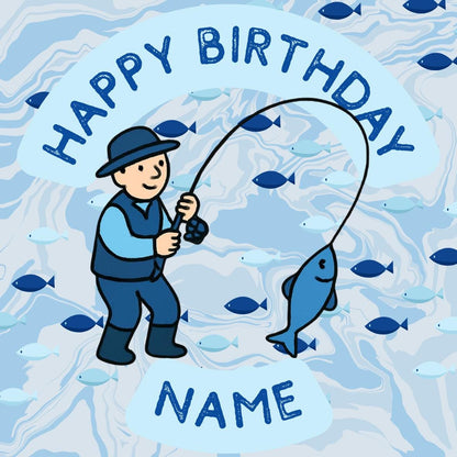 Personalised Fishing Cake Toppers: Edible Icing or Wafer - Stickers, Invitations, Foil Balloon
