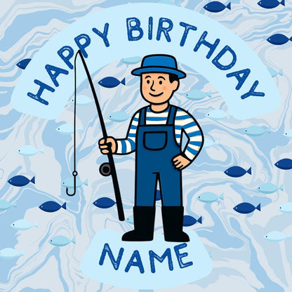 Personalised Fishing Cake Toppers: Edible Icing or Wafer - Stickers, Invitations, Foil Balloon