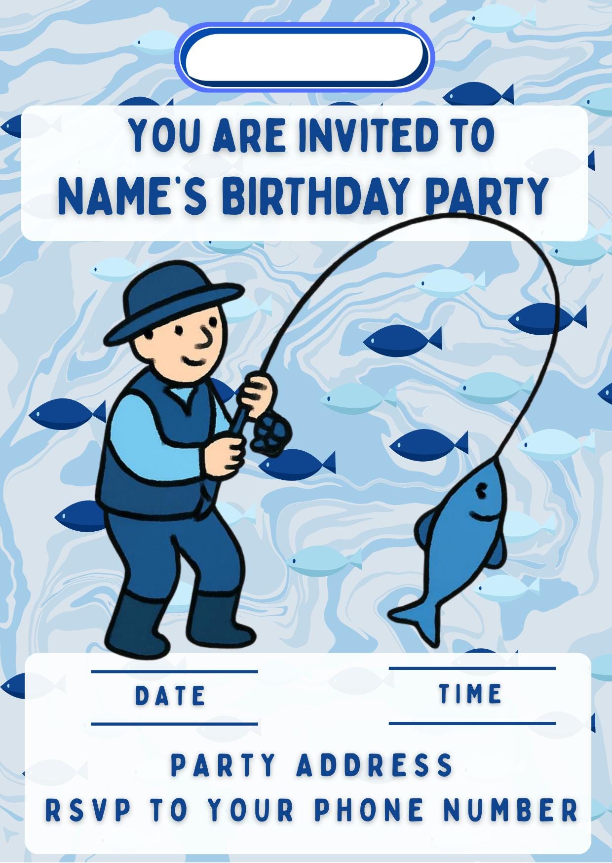 Personalised Fishing Cake Toppers: Edible Icing or Wafer - Stickers, Invitations, Foil Balloon