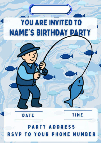Personalised Fishing Cake Toppers: Edible Icing or Wafer - Stickers, Invitations, Foil Balloon