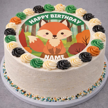 Personalised Forest Animal Cake Toppers: Edible Icing or Wafer matching Invitations Stickers Balloon Party Pack