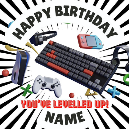 Personalised Gamer Theme Birthday Cake Toppers Edible matching Invitations Stickers Balloon Party Pack