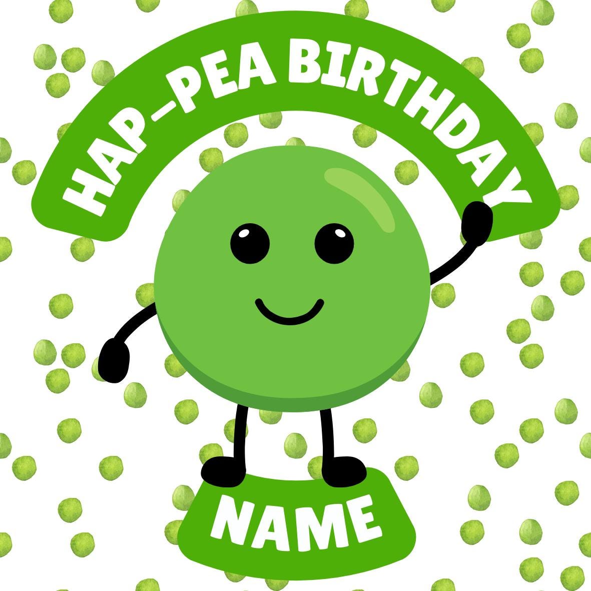 Personalised Hap-pea Birthday Cake Toppers: Edible Icing or Wafer matching Invitations Stickers Balloon Party Pack