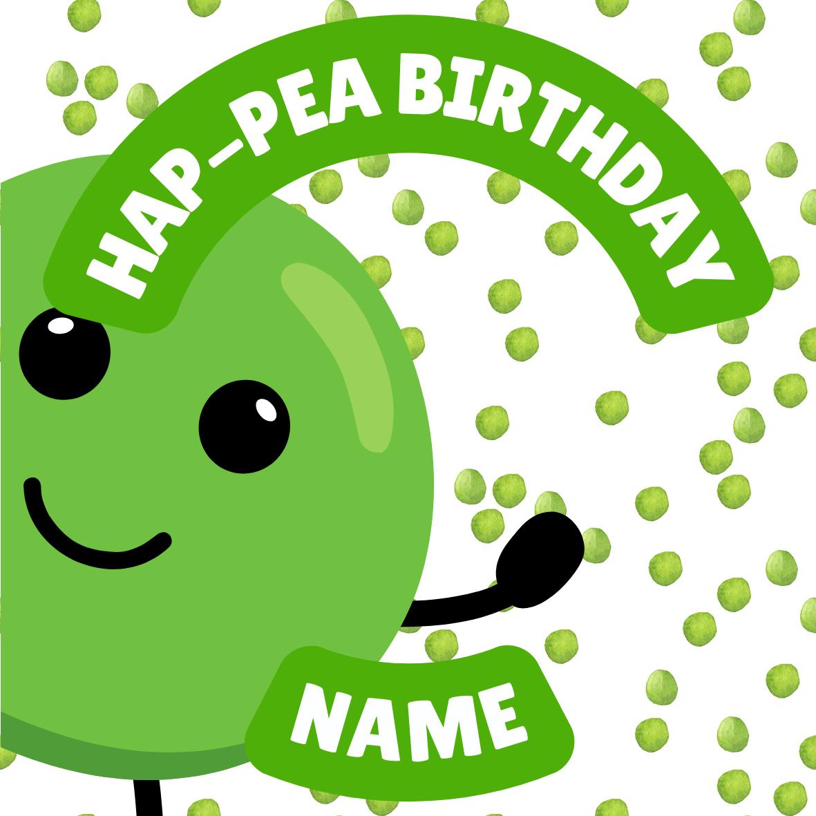 Personalised Hap-pea Birthday Cake Toppers: Edible Icing or Wafer matching Invitations Stickers Balloon Party Pack