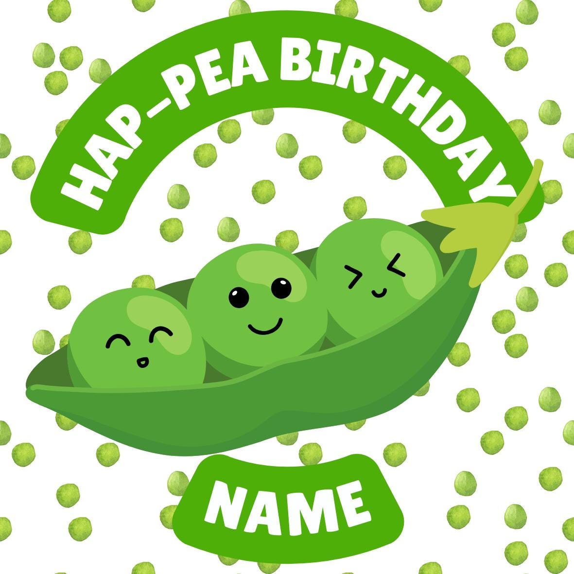 Personalised Hap-pea Birthday Cake Toppers: Edible Icing or Wafer matching Invitations Stickers Balloon Party Pack
