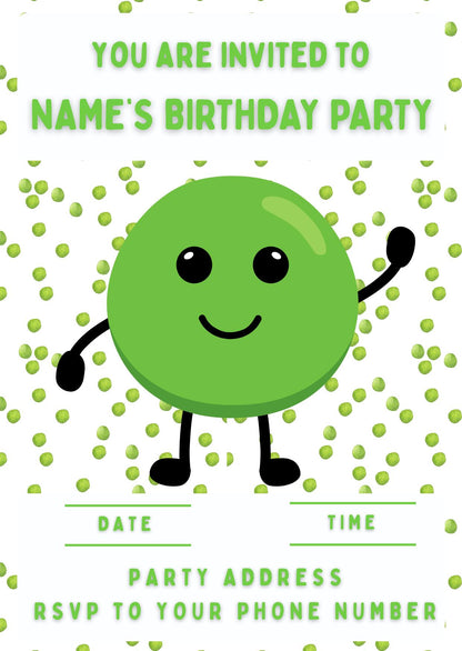 Personalised Hap-pea Birthday Cake Toppers: Edible Icing or Wafer matching Invitations Stickers Balloon Party Pack