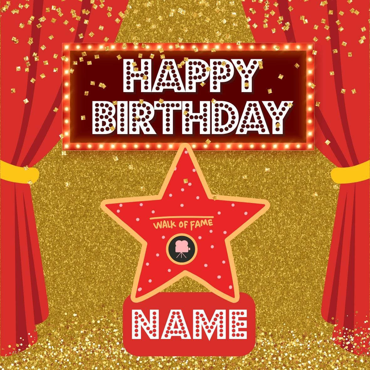 Personalised Hollywood Theme Cake Toppers: Red Carpet Oscar Theme Icing or Wafer matching Invitations Stickers Balloon & Party Pack