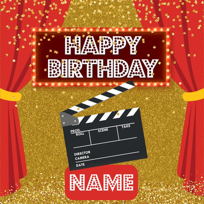 Personalised Hollywood Theme Cake Toppers: Red Carpet Oscar Theme Icing or Wafer matching Invitations Stickers Balloon & Party Pack