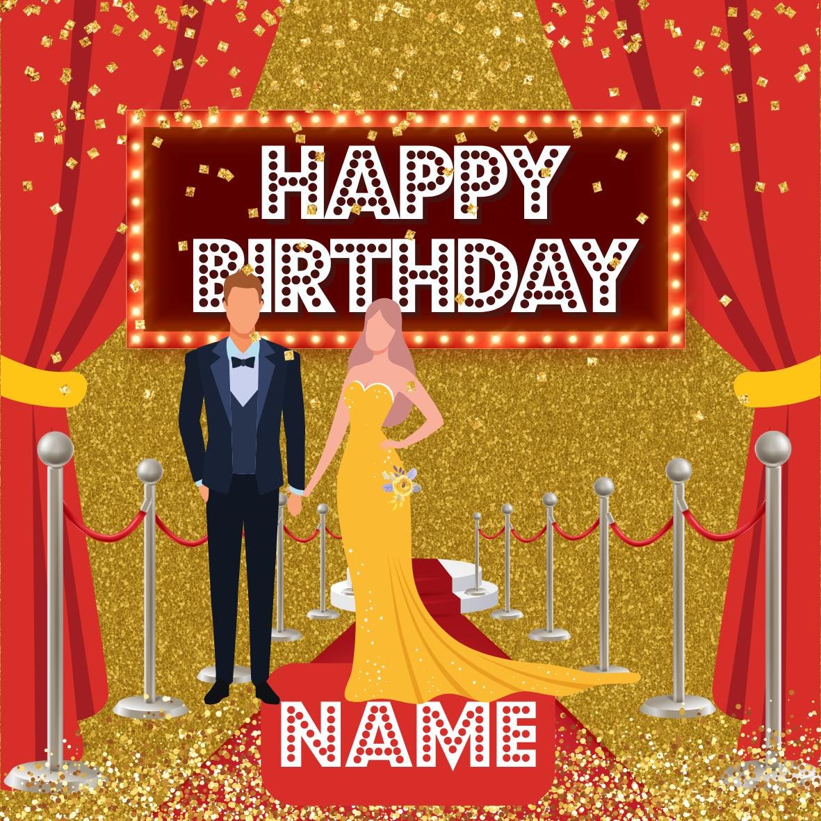 Personalised Hollywood Theme Cake Toppers: Red Carpet Oscar Theme Icing or Wafer matching Invitations Stickers Balloon & Party Pack