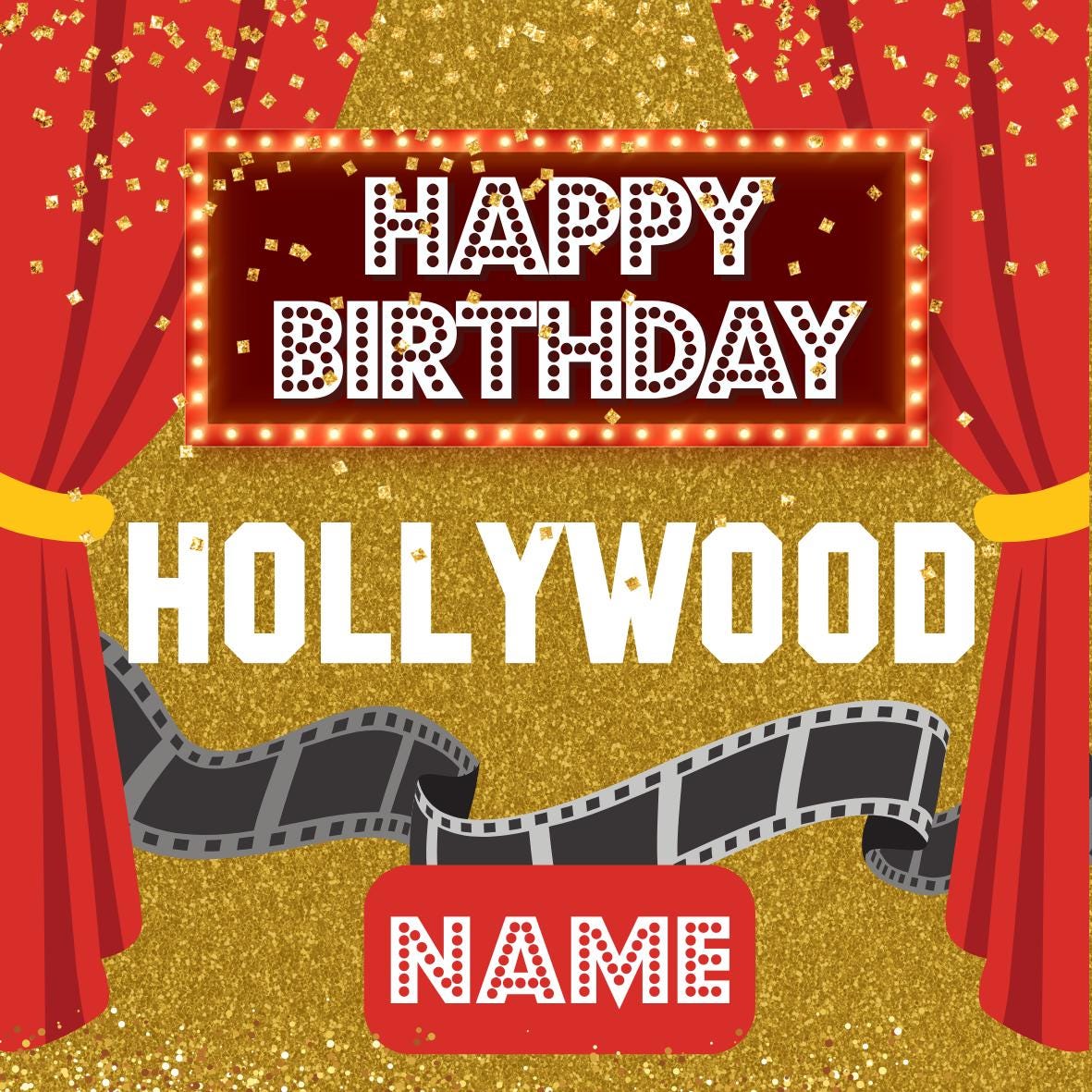 Personalised Hollywood Theme Cake Toppers: Red Carpet Oscar Theme Icing or Wafer matching Invitations Stickers Balloon & Party Pack