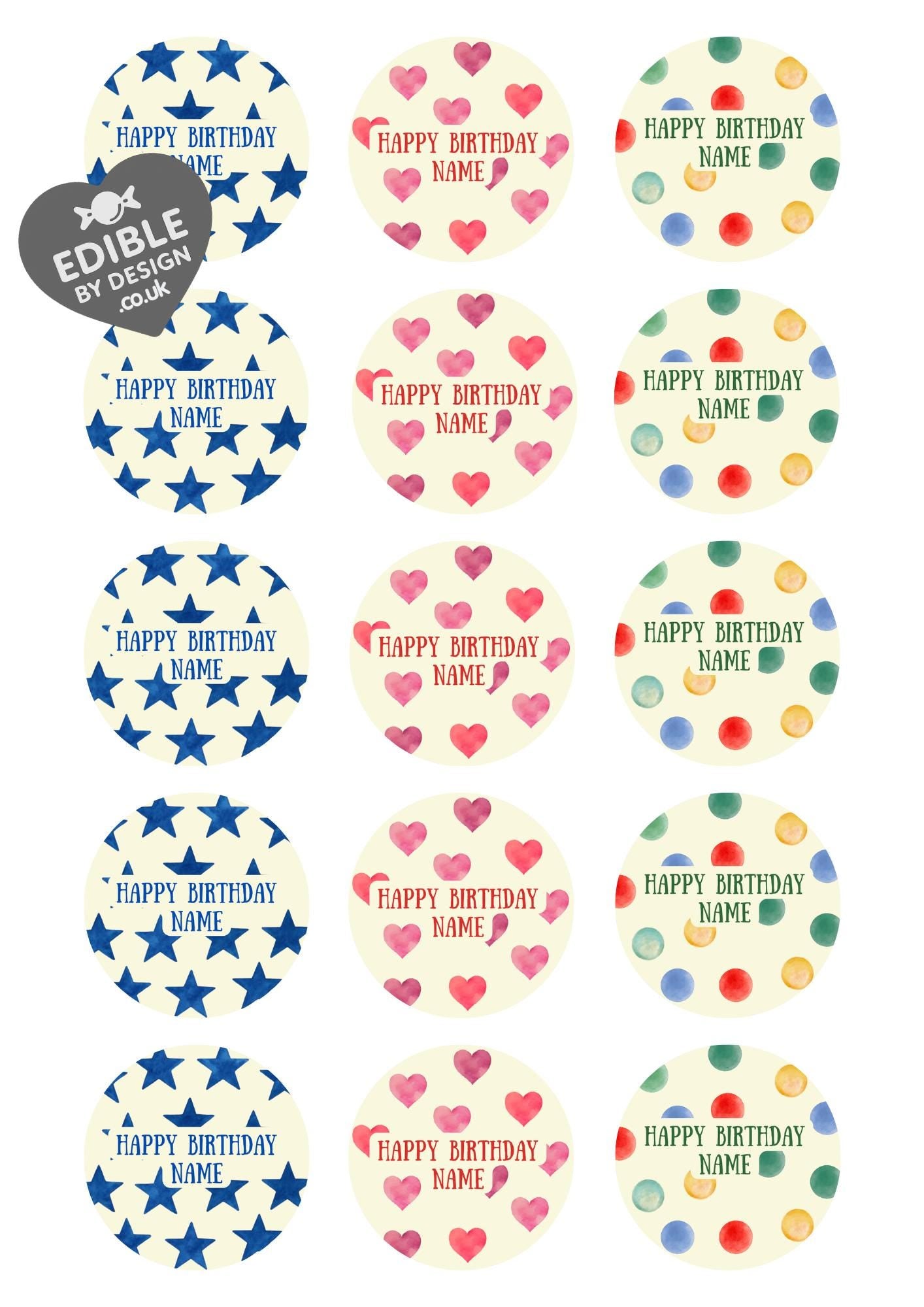 Personalised Inspired by Emma Bridgewater Cake Toppers: Edible Icing or Wafer, Stickers, Invites, Balloon and Party Pack