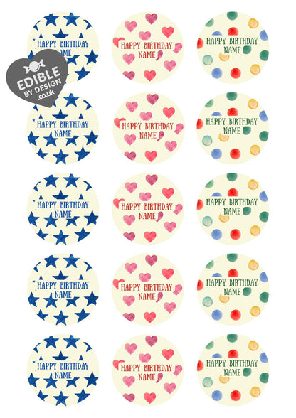 Personalised Inspired by Emma Bridgewater Cake Toppers: Edible Icing or Wafer, Stickers, Invites, Balloon and Party Pack