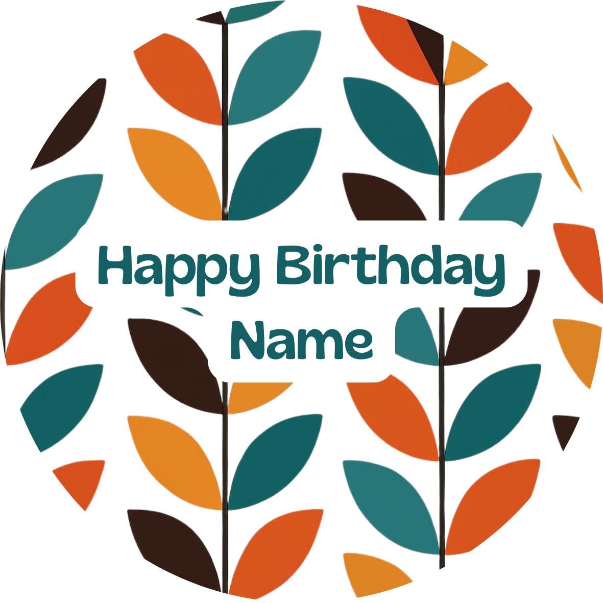 Personalised Mid Century Design Cake Toppers: Edible Icing or Wafer, Stickers, Invites, Balloon and Party Pack