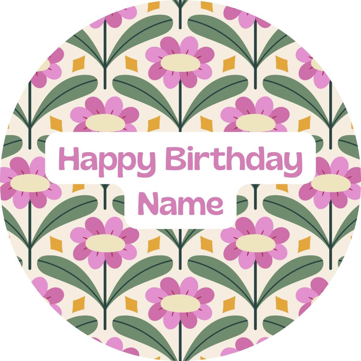 Personalised Mid Century Design Cake Toppers: Edible Icing or Wafer, Stickers, Invites, Balloon and Party Pack