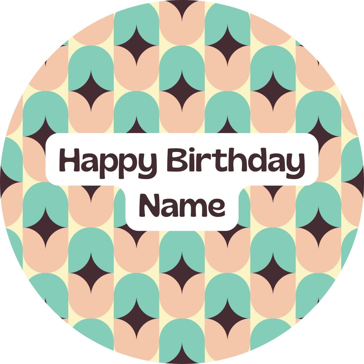 Personalised Mid Century Design Cake Toppers: Edible Icing or Wafer, Stickers, Invites, Balloon and Party Pack