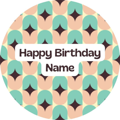 Personalised Mid Century Design Cake Toppers: Edible Icing or Wafer, Stickers, Invites, Balloon and Party Pack