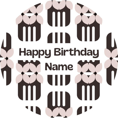 Personalised Mid Century Design Cake Toppers: Edible Icing or Wafer, Stickers, Invites, Balloon and Party Pack