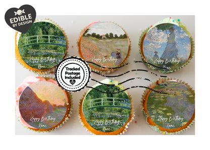 Personalised Monet Birthday Cake Toppers: Edible Icing or Wafer designs include Water Lilies, Japanese Bridge