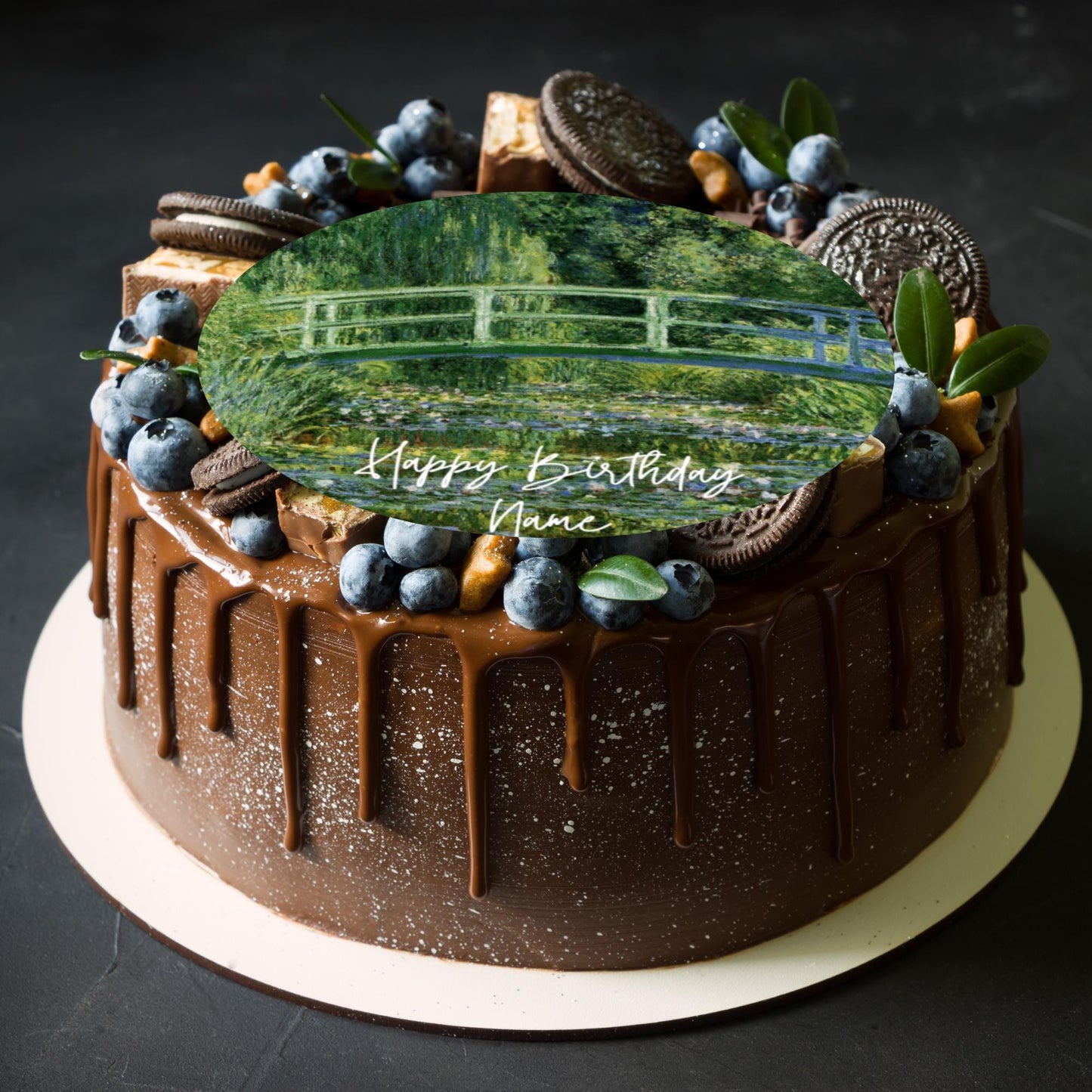 Personalised Monet Birthday Cake Toppers: Edible Icing or Wafer designs include Water Lilies, Japanese Bridge