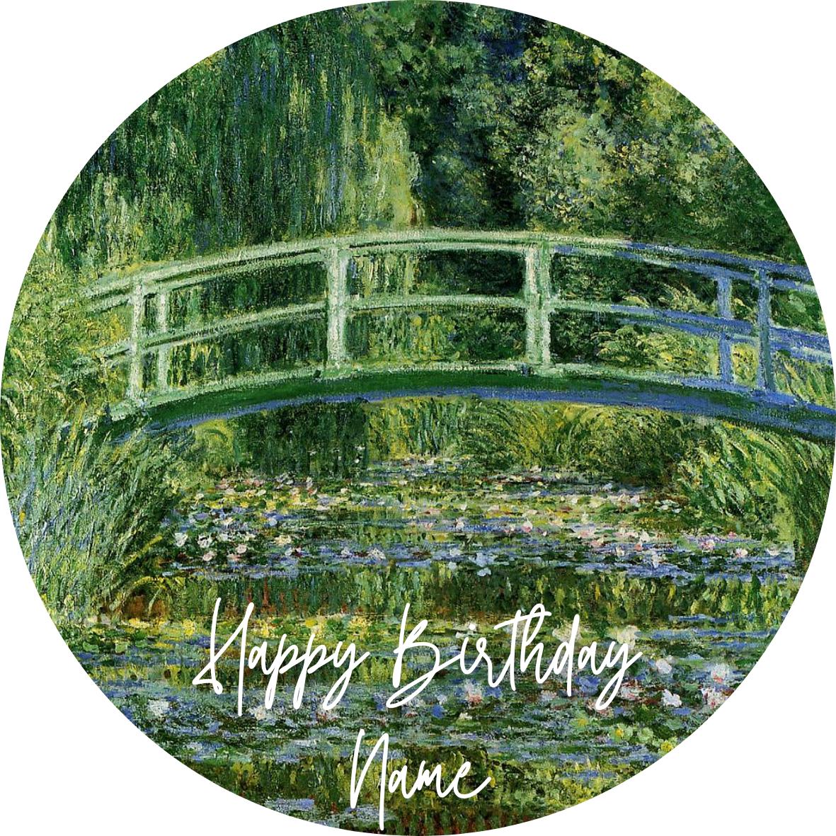 Personalised Monet Birthday Cake Toppers: Edible Icing or Wafer designs include Water Lilies, Japanese Bridge