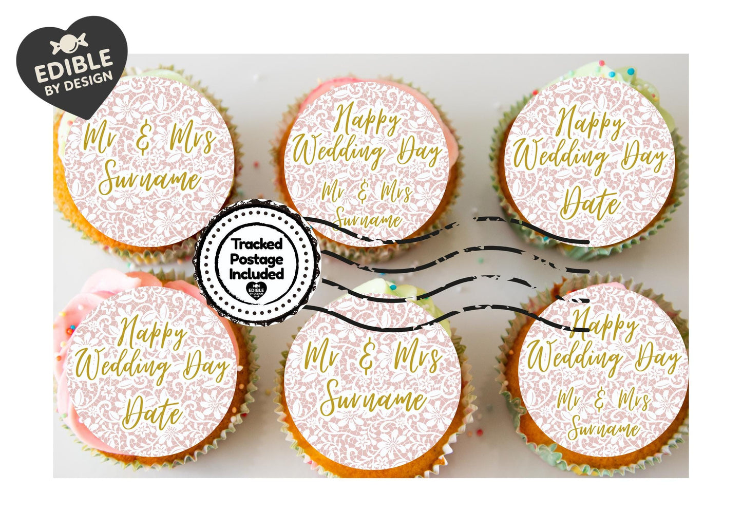 Personalised Mr & Mrs Wedding Cake Toppers Place settings: Edible Icing or Wafer
