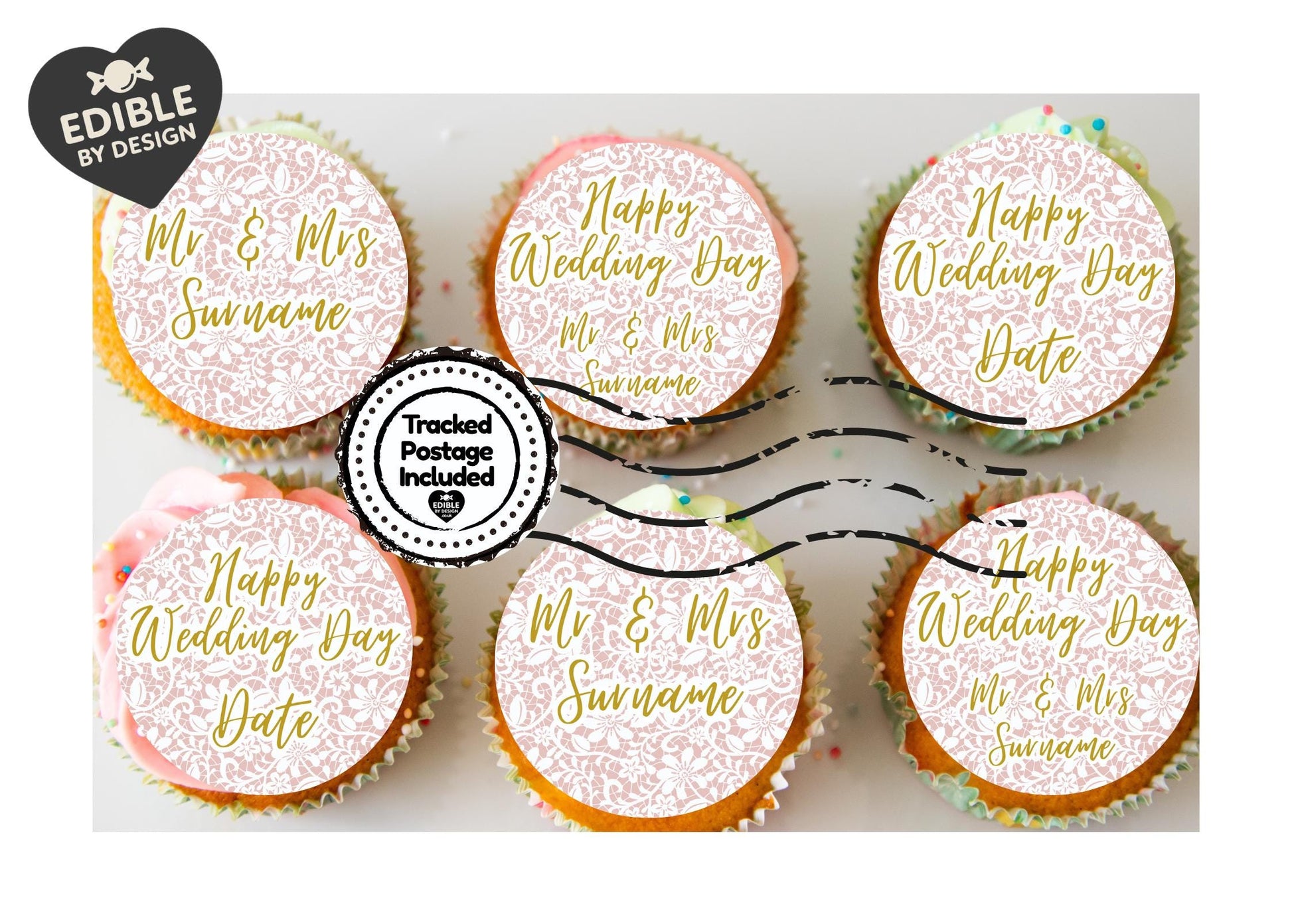 Personalised Mr & Mrs Wedding Cake Toppers Place settings: Edible Icing or Wafer