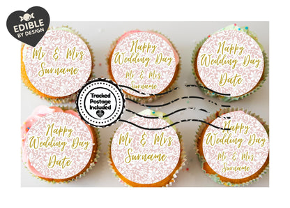 Personalised Mr & Mrs Wedding Cake Toppers Place settings: Edible Icing or Wafer