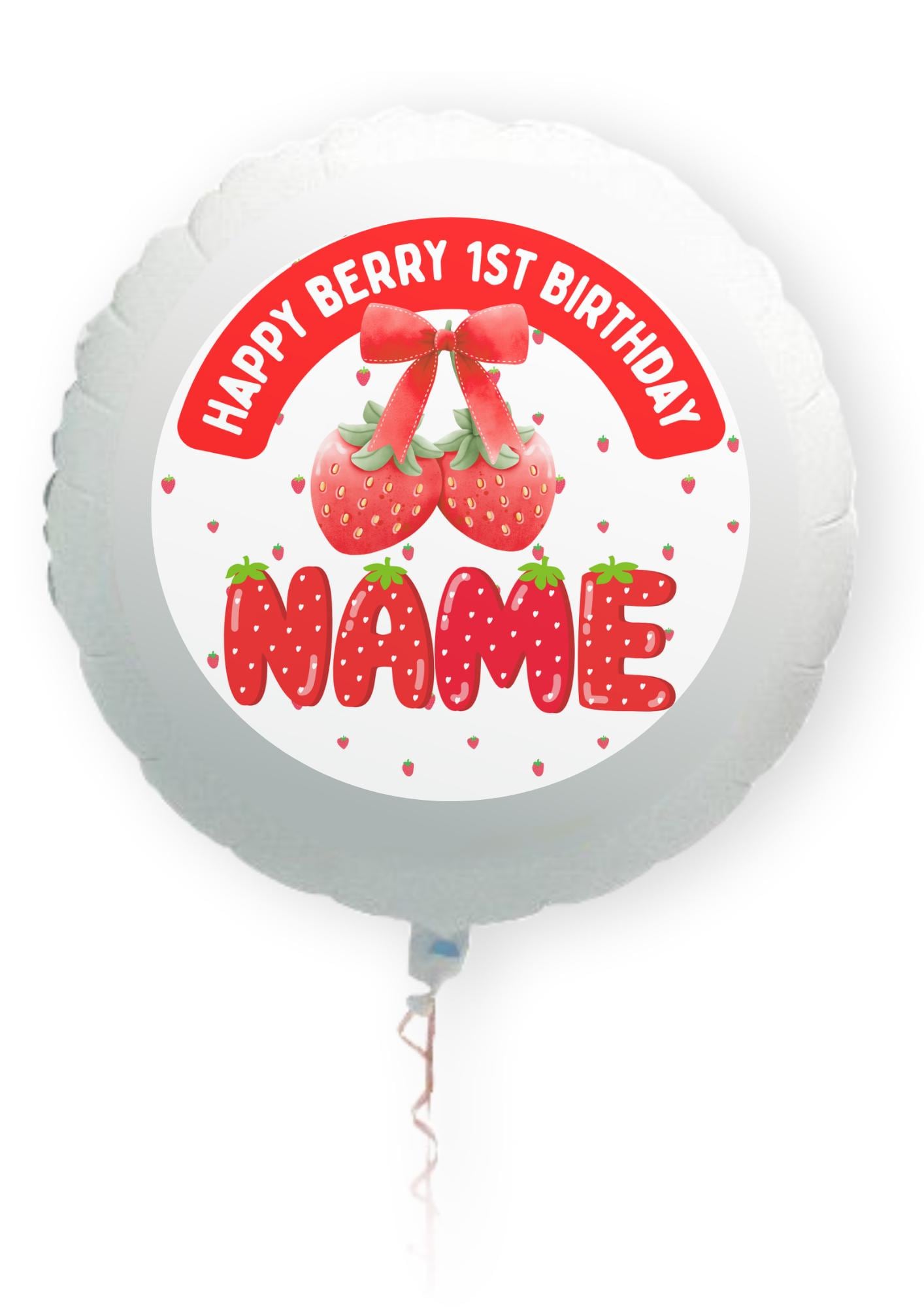 Personalised Photo Berry First Birthday Cake Toppers: Edible Icing or Wafer matching Invitations Stickers Balloon Party Pack