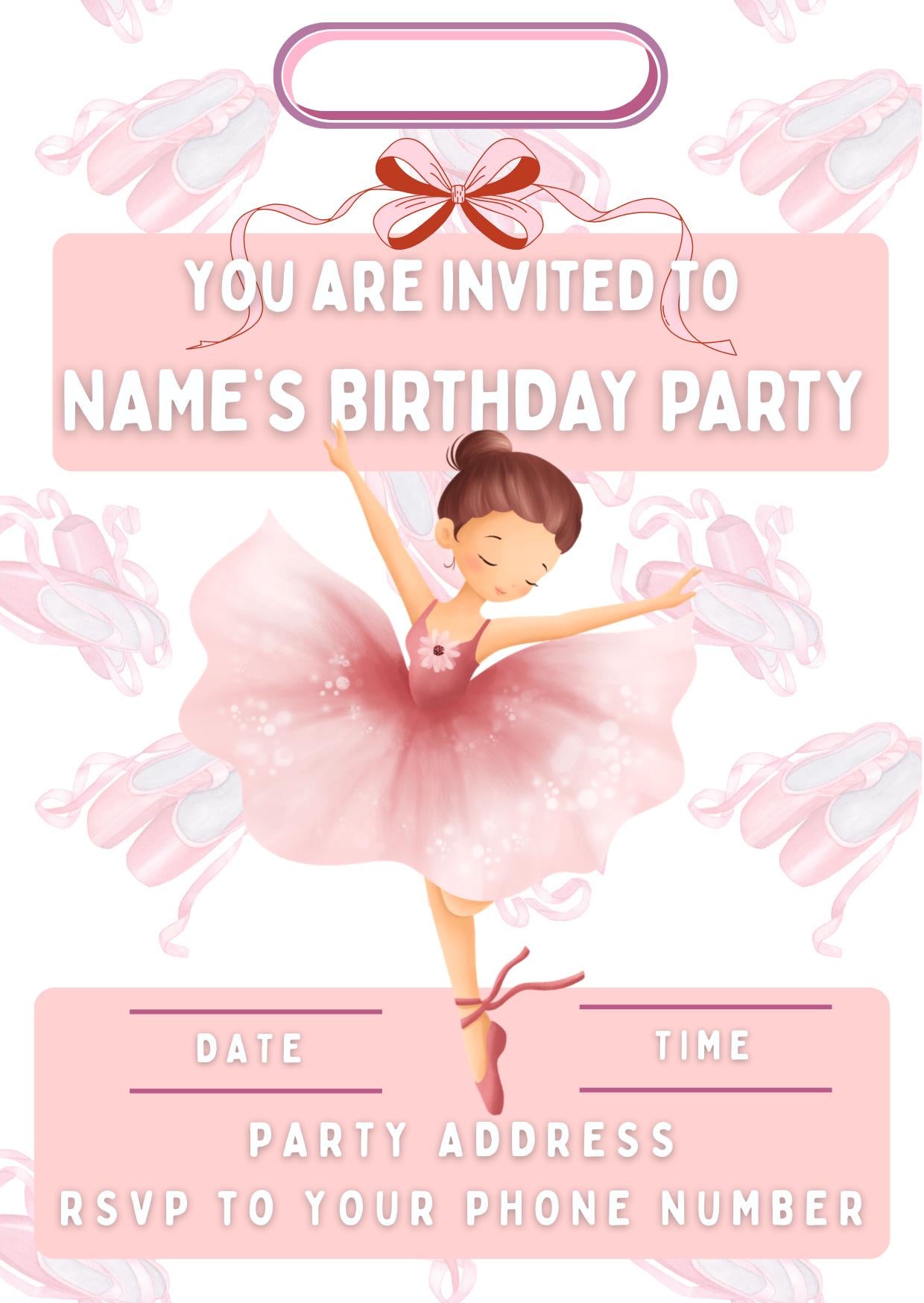 Personalised Pink Ballerina Birthday Cake Toppers matching Invitations Stickers Balloon Party Pack