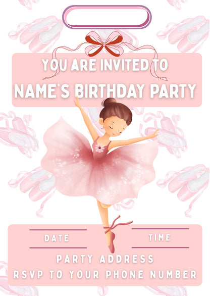 Personalised Pink Ballerina Birthday Cake Toppers matching Invitations Stickers Balloon Party Pack