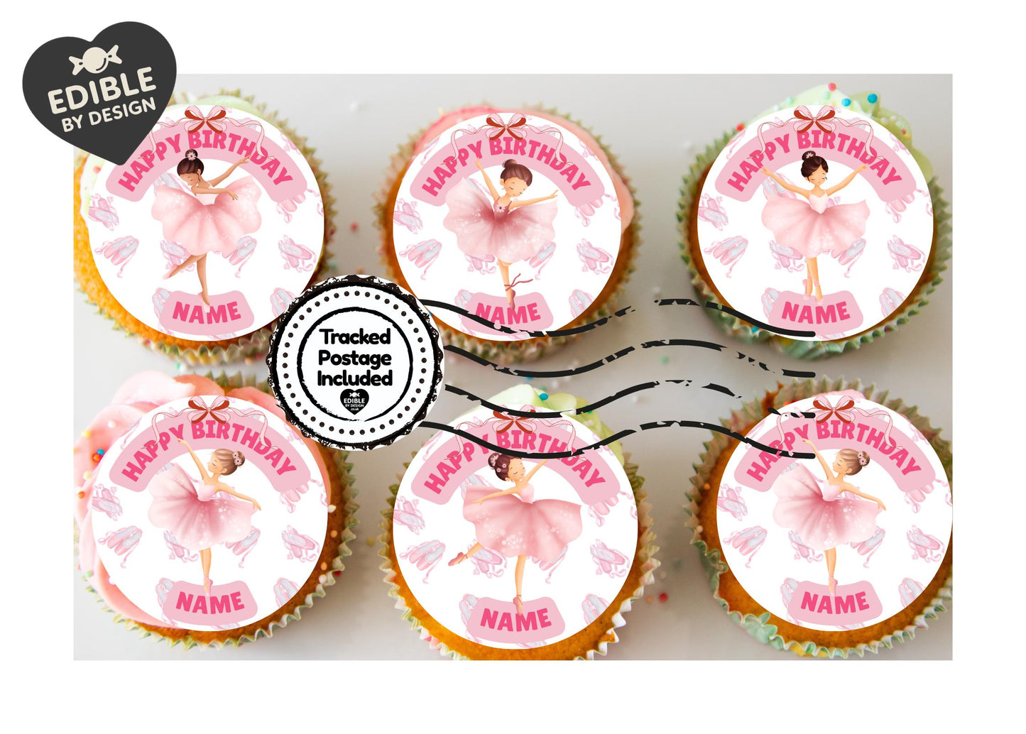 Personalised Pink Ballerina Birthday Cake Toppers matching Invitations Stickers Balloon Party Pack