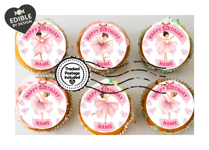 Personalised Pink Ballerina Birthday Cake Toppers matching Invitations Stickers Balloon Party Pack