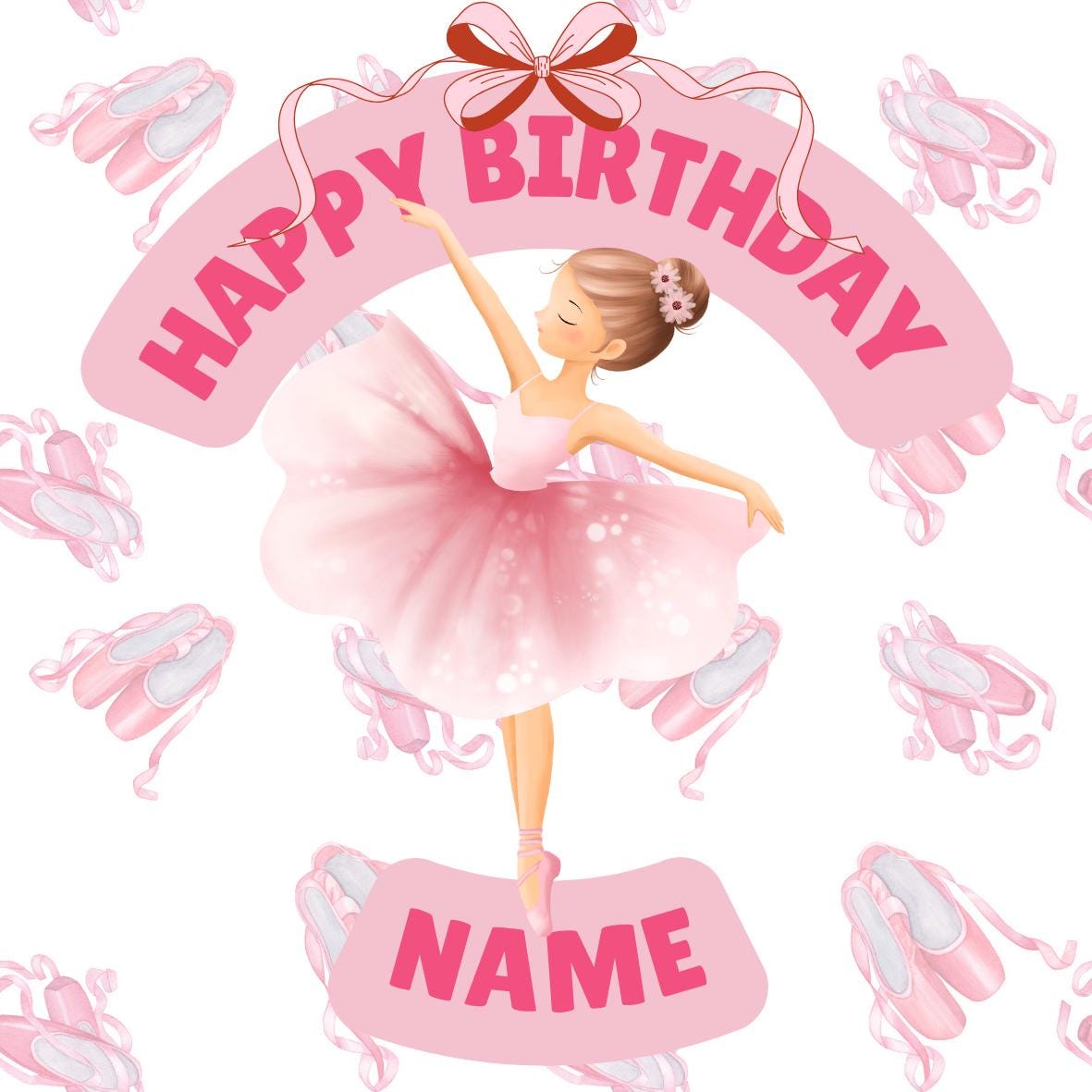 Personalised Pink Ballerina Birthday Cake Toppers matching Invitations Stickers Balloon Party Pack