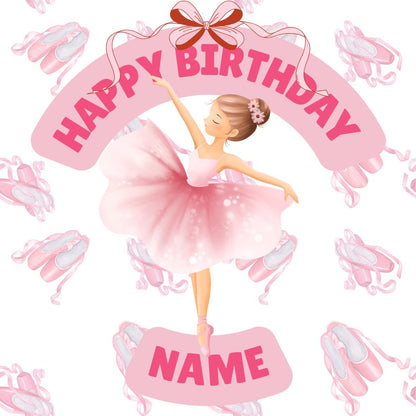 Personalised Pink Ballerina Birthday Cake Toppers matching Invitations Stickers Balloon Party Pack