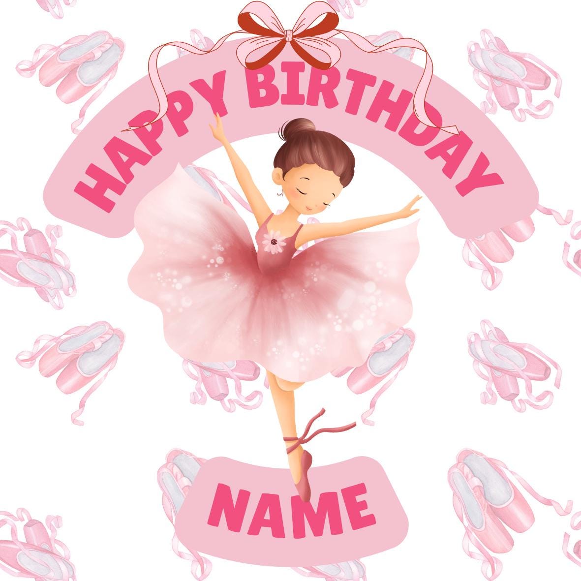 Personalised Pink Ballerina Birthday Cake Toppers matching Invitations Stickers Balloon Party Pack