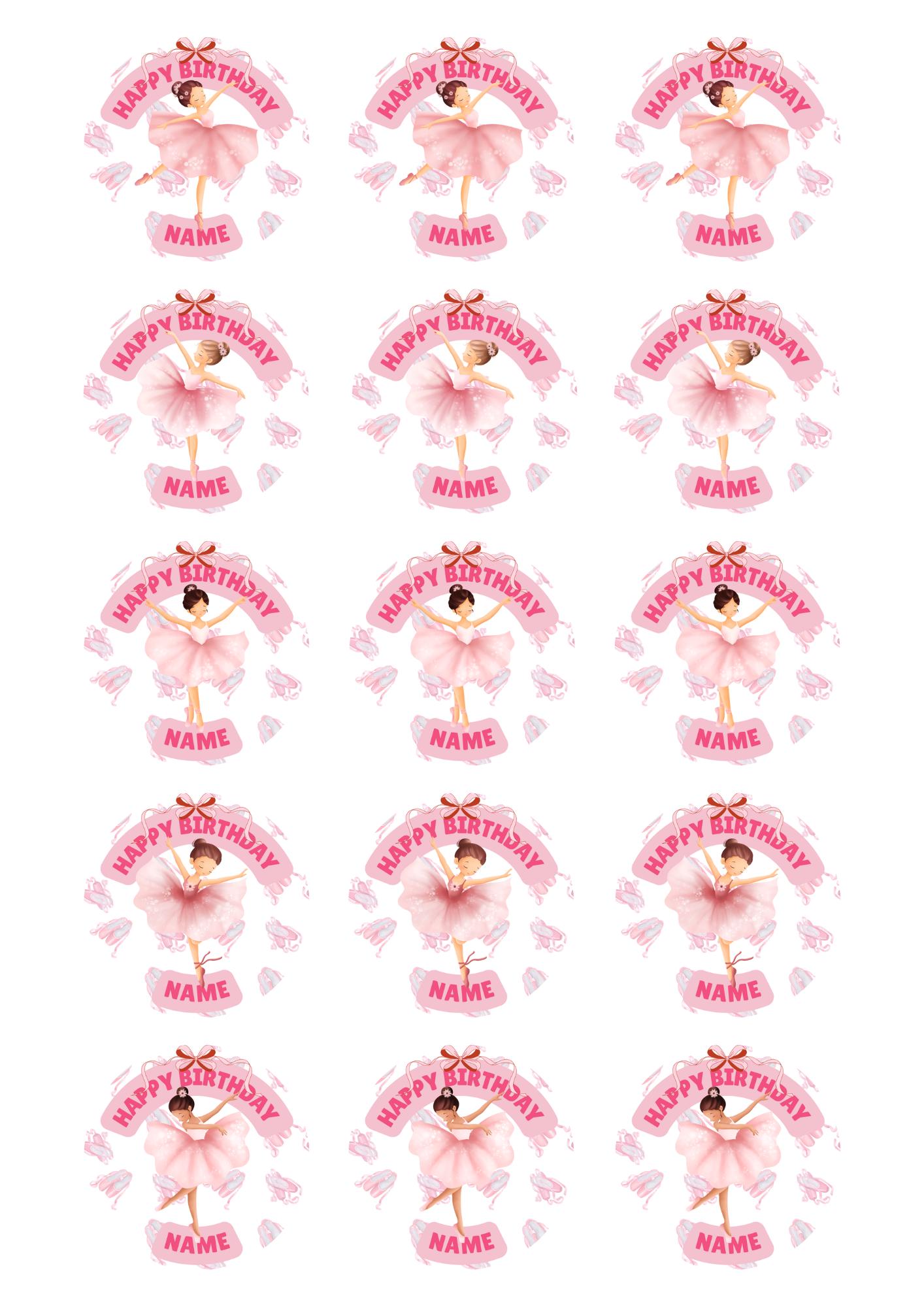 Personalised Pink Ballerina Birthday Cake Toppers matching Invitations Stickers Balloon Party Pack