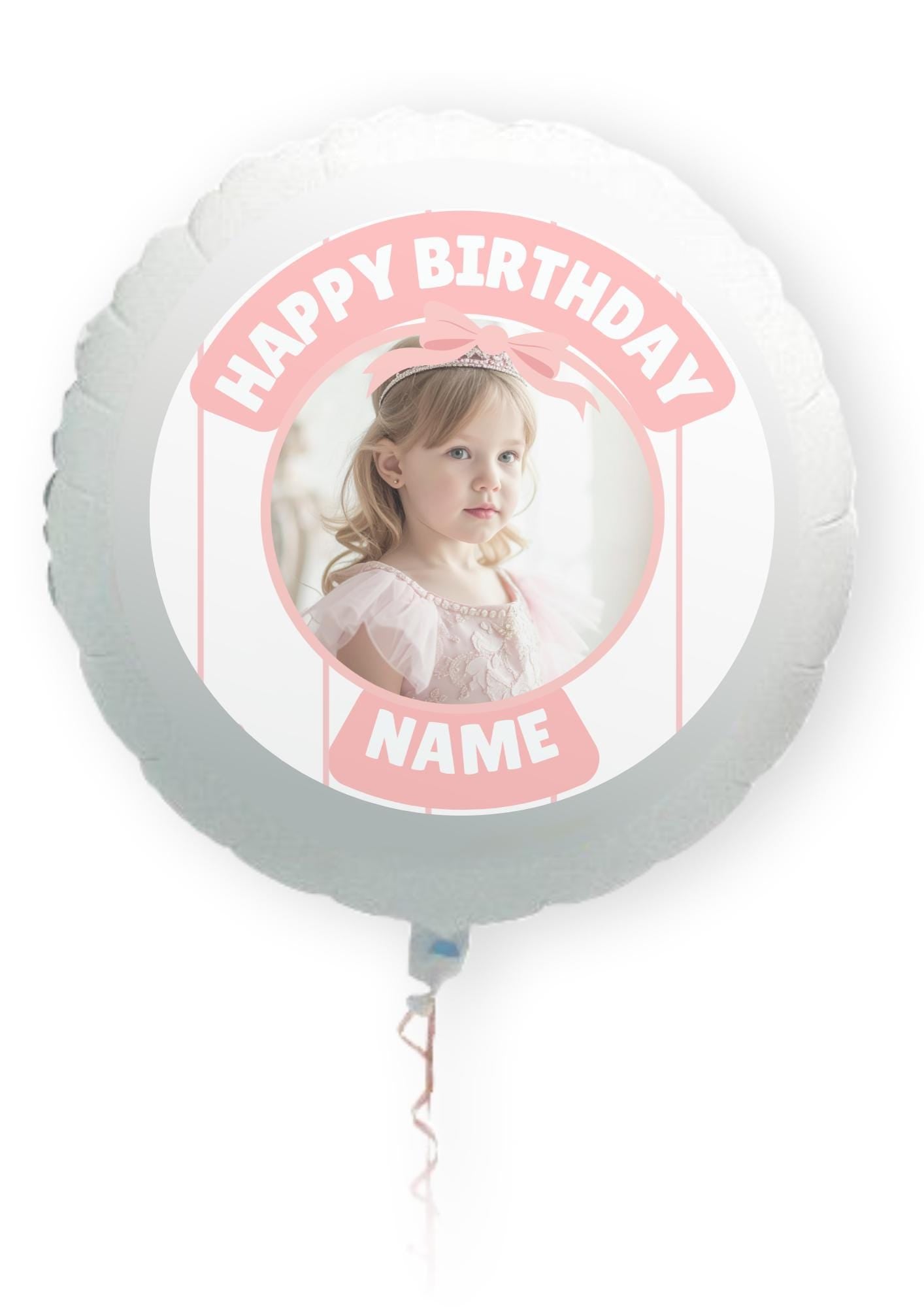 Personalised Pink Bow Photo Birthday Cake Toppers matching Invitations Stickers Balloon Party Pack