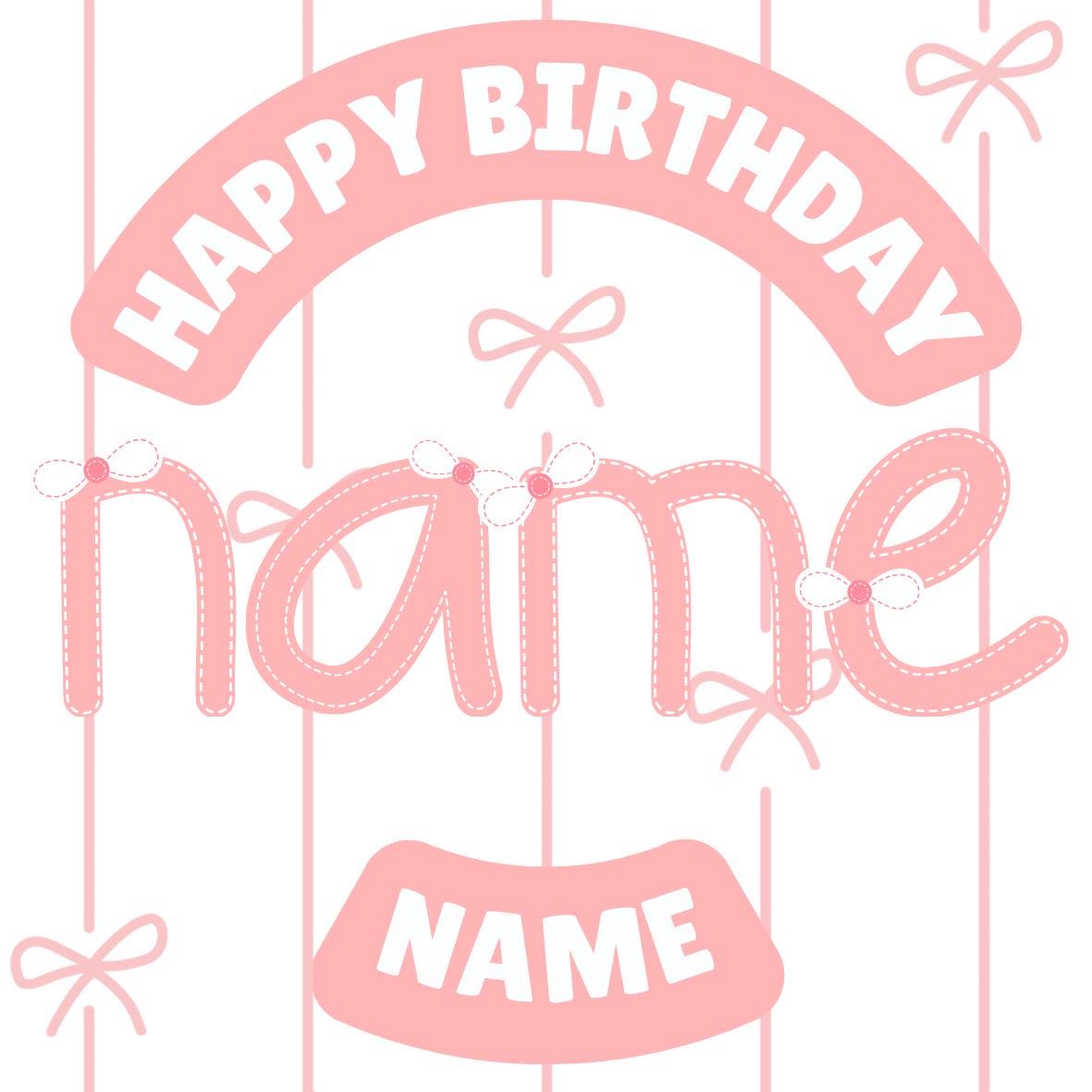 Personalised Pink Bow Photo Birthday Cake Toppers matching Invitations Stickers Balloon Party Pack
