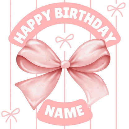 Personalised Pink Bow Photo Birthday Cake Toppers matching Invitations Stickers Balloon Party Pack